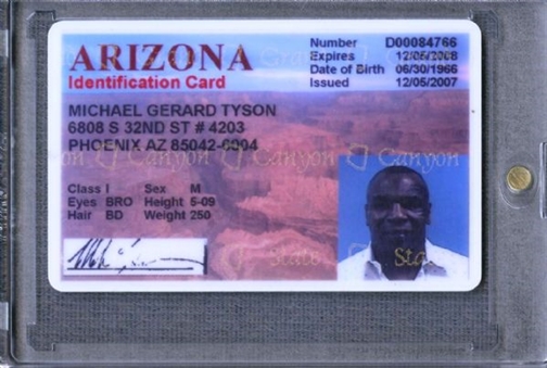 Mike Tyson State of Arizona Identification Card